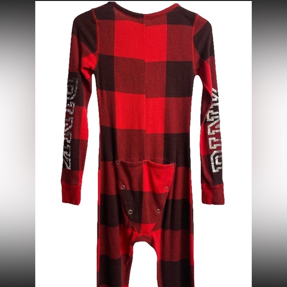 Victoria's Secret PINK Red Buffalo Plaid Holiday Union Suit Pajama Sequin Sz XS - Picture 7 of 10